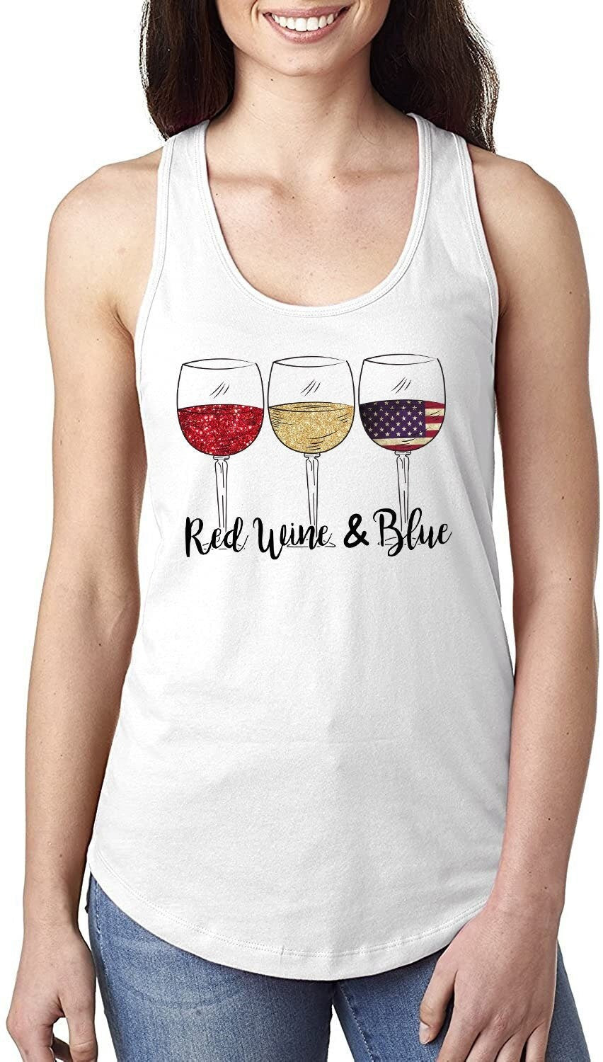 Fíon Dearg &amp; Gorm 4 Iúil fíon Dearg Bán Gorm Fíon Gloiní Tank Top