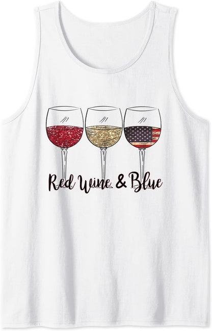 Fíon Dearg &amp; Gorm 4 Iúil fíon Dearg Bán Gorm Fíon Gloiní Tank Top