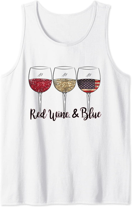 Red Wine & Blue 4th of July wine Red White Blue Wine Glasses Tank Top