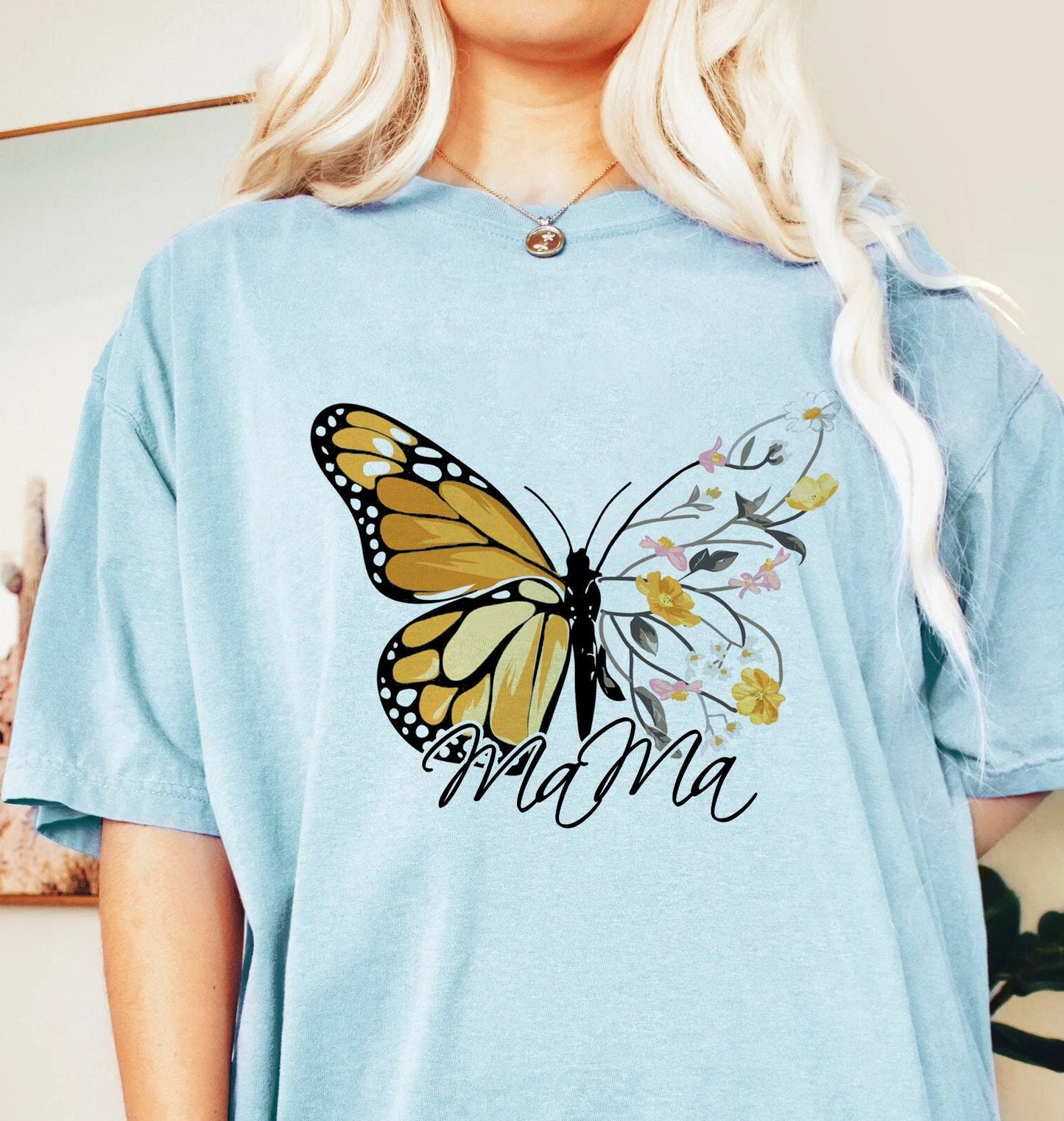Féileacán Retro Floral T-léine Mamaí, Léine Mhama Do Lá na Máthar, T-léine Mamaí, Léine do Mhama Do Lá na Máthar, T-léine Mama Féileacán