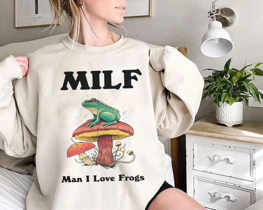 Geansaí Retro Frog, Léine Greannmhar MILF Froggy, Cottagecore Froggy Tee, T-léine UNISEX rómhór, Léine buaf, léine Frog Lover, Léine greannmhar