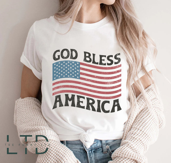 Retro God Bless America Shirt, Groovy Vintage USA Flag Shirts, USA Tshirt, 4th of July Crewneck, 4th of July Gifts, Independence Day