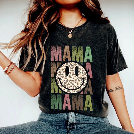 Léine Tee Retro Mama, Léine Mam Smiley Face, Bronntanas Lá na Máthar, Léine Leopard Mama, Léine Nua Mam, Bronntanas Mam ó Leanaí, T-léine Mama Seanré