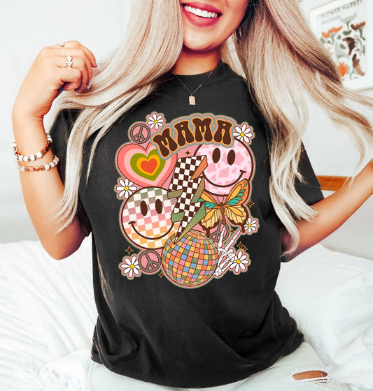 Léine Mam Retro Smiley, Léine Mam do mam le haghaidh Lá na Máthar, Léine Greannmhar Mam, léine T Mama, Mama Smiley Tee, Mama Tees, léine mamaí greannmhar