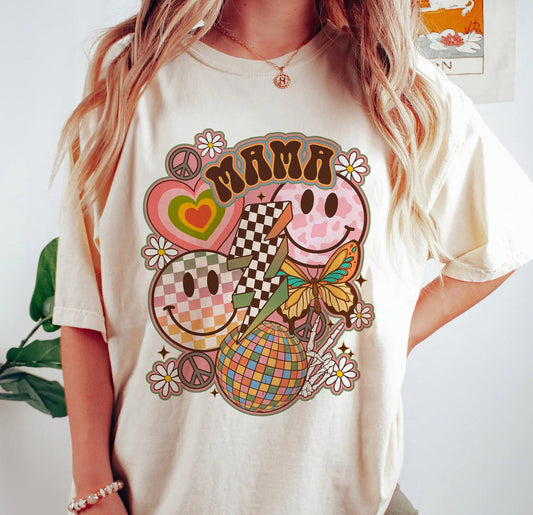 T-léine Retro Smiley Mama, Léine Mam Do Mam Do Lá na Máthar, Léine Greannmhar Mam, T-léine Mama, Bronntanas Do Mhama, Smiley Face Tee