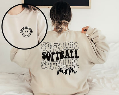 Retro Smiley Softball Mom Sweatshirt, Softball Shirt, Game Day Softball, Cute Softball Sweatshirt, Softball Mom Life Shirts, Mom Sweatshirt