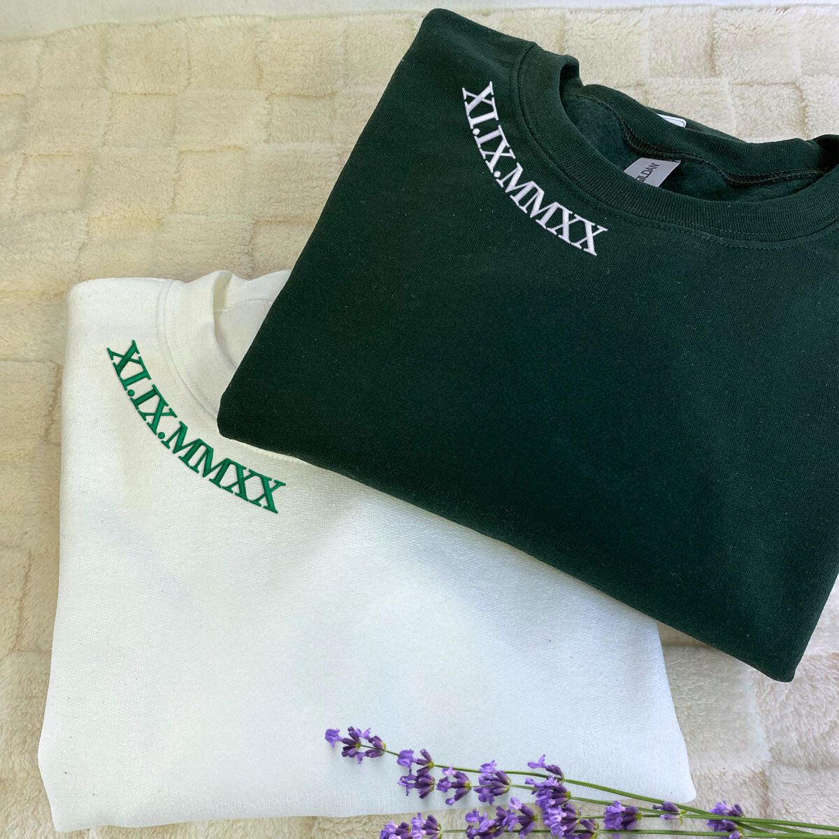 Roman Numerals on Neckline Sweatshirt or Hoodie, Custom Embroidered His And Hers Valentine's Day Gifts