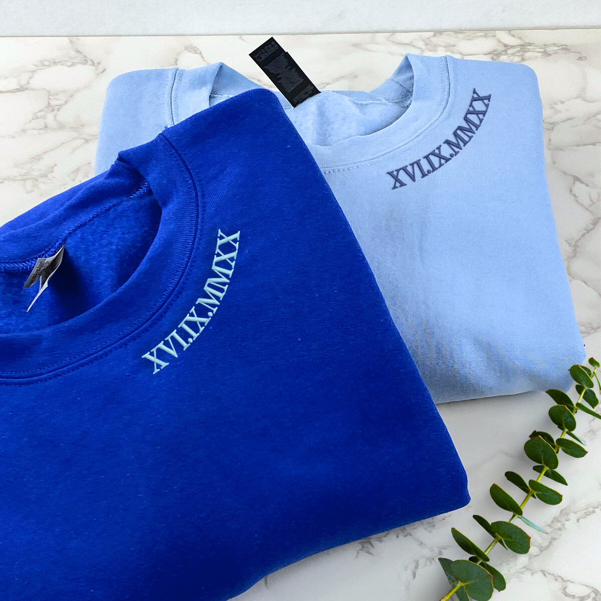 Roman Numerals on Neckline Sweatshirt or Hoodie, Custom Embroidered His And Hers Valentine's Day Gifts