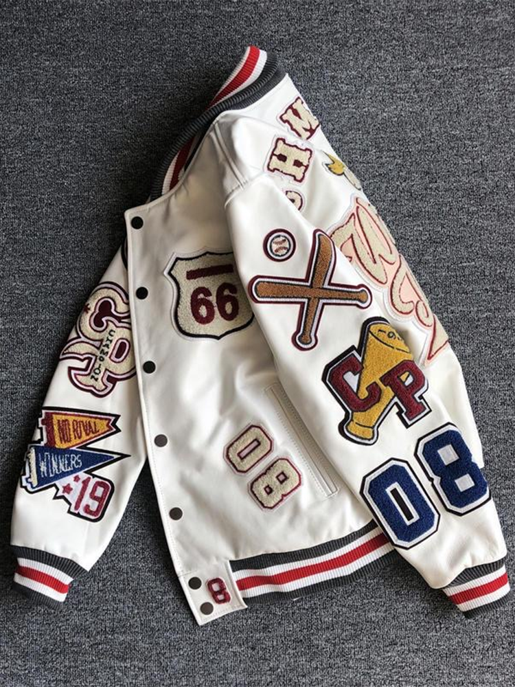 Bróidnéireacht Nua Unisex Harajuku Patchwork PU Cóta Jacket Leathar Hip Hop na mBan Earraigh Muinchille Fada Fhómhair Éadaí Seaicéad Mná