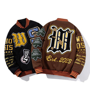 Embroidery Varsity Jacket Men Women Letter Winter American Baseball Jacket Hip Hop Woolen Coat Thick Warm Outwear Parkas Brown