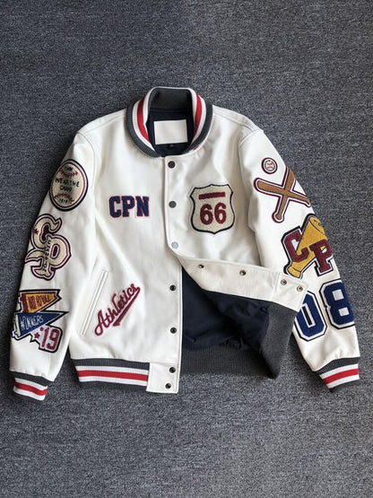 Bróidnéireacht Nua Unisex Harajuku Patchwork PU Cóta Jacket Leathar Hip Hop na mBan Earraigh Muinchille Fada Fhómhair Éadaí Seaicéad Mná