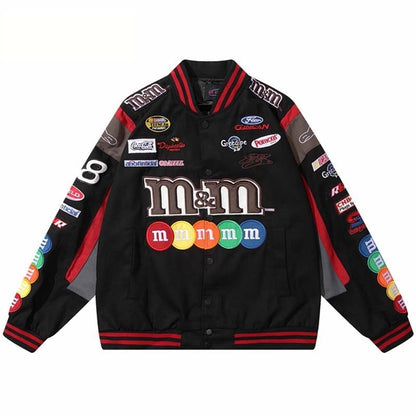 Hip Hop Men Harajuku Jacket Embroidery M Letter Print Varsity  Racing Jackets Women Vintage Patch College Oversized Coat Couple