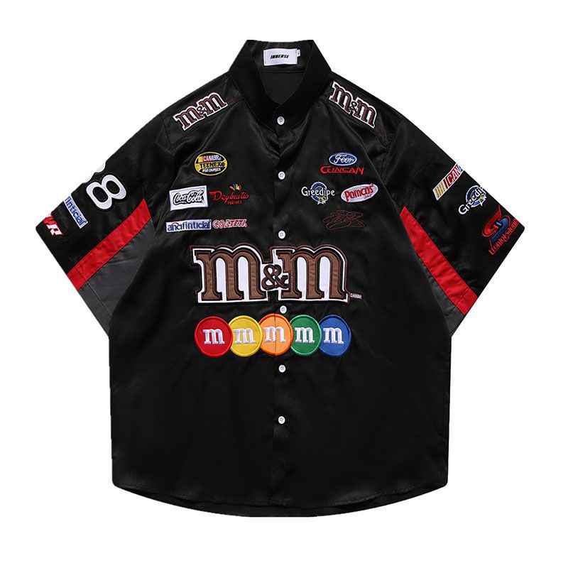 American Retro Embroidery Baseball Shirt Harajuku Hip Hop Short Sleeve Shirts Casual Fashion Uniform Shirt Vintage Streetwear