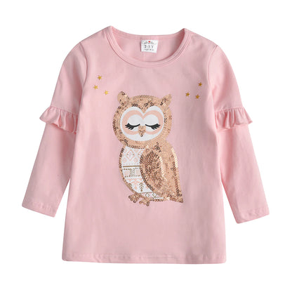 Kids Unicorn Cartoon T Shirt Girls Clothes Long Sleeve Tee Spring Casual Wear Tops Toddlers Pink Tees Children Clothing