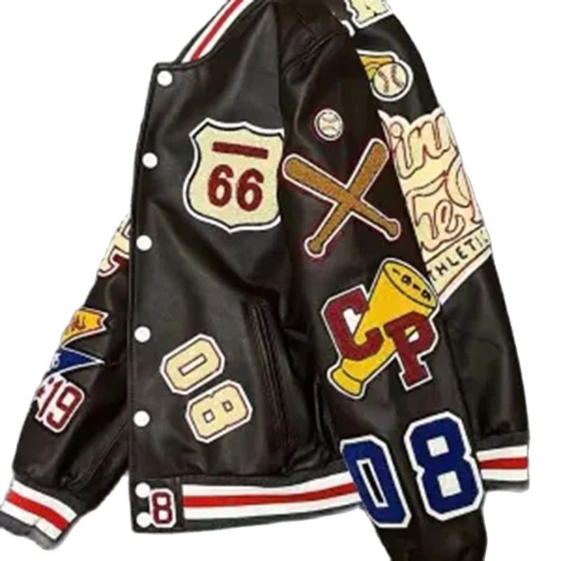 Bróidnéireacht Nua Unisex Harajuku Patchwork PU Cóta Jacket Leathar Hip Hop na mBan Earraigh Muinchille Fada Fhómhair Éadaí Seaicéad Mná
