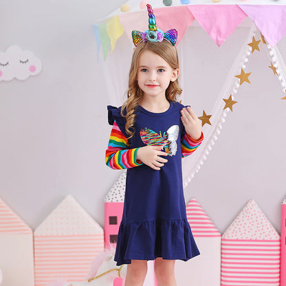 Girl Casual Dress Kids Cotton Dresses Long Sleeve Straight Dress for Spring Autumn Kids Cartoon Costumes Children Clothing