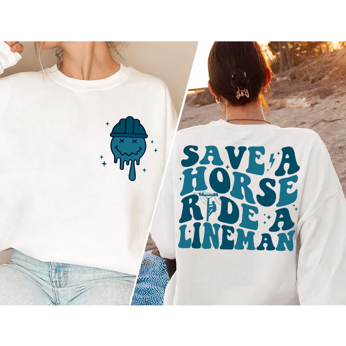 Save A Horse Ride A Lineman Sweatshirt,Lineman Wife Shirt,Wifey Shirt,Funny Lineman Shirt,Gift For Wife,Funny Wife shirt, Lineman Sweatshirt