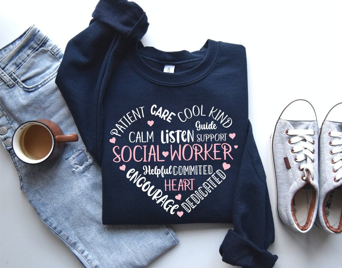 Geansaí Léirthuiscint Oibrí Sóisialta, Bronntanas Oibrí Sóisialta, T-léine Inspreagtha, Cochaillín Oibrí Sóisialta, Sweatshirt Crewneck Obair Shóisialta