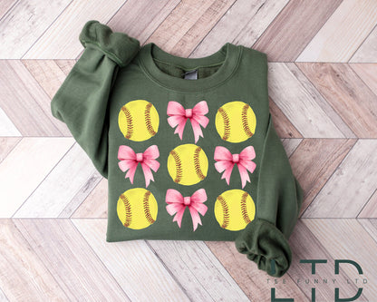 Softball Coquette Bow Sweatshirt, Cute Softball Crewneck, Softball Sweatshirt, Softball Sweatshirt For Mom, Softball Outfit, Softball Gift