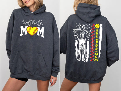 Softball Mom Sweatshirt, Custom Name and Number Softball Shirt, Mother's Day Gift, Game Day Softball Shirt, Gif for Mom, Mom Birthday Gift