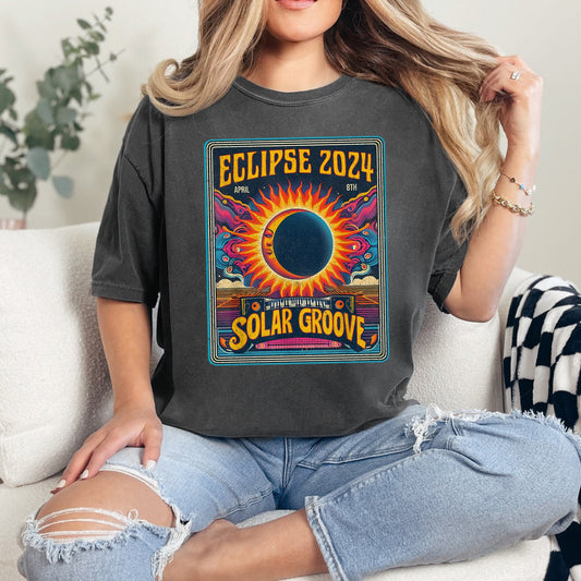 Turas Eclipse Gréine 2024 Léine, 1717 Léine Stíl Retro, Conair na hIomláine Vintage Look Tees Eclipse Aibreán 18 2024 T-léine suaite
