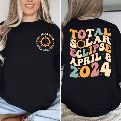 Solar Eclipse 2024 Shirt, Double-Sided Sweatshirt, April 8th 2024 Shirt, Eclipse Event 2024 Shirt, Celestial Hoodie, Gift for Eclipse Lover