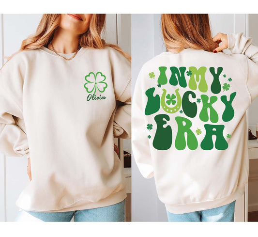 St Patrick's Day In My Lucky Era Sweatshirt, Custom name St Patty's Day Tee,In My Lucky Era Shirt, Saint Patty's Day Apparel, Cute Shamrock