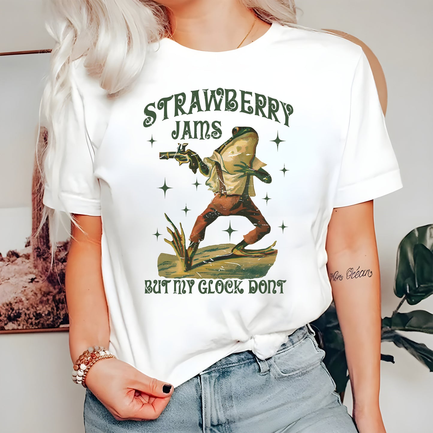 Strawberry Jams But My Glock Don't Sweatshirt , Comfort Colors Funny Frog Shirt, Funny Meme Shirt