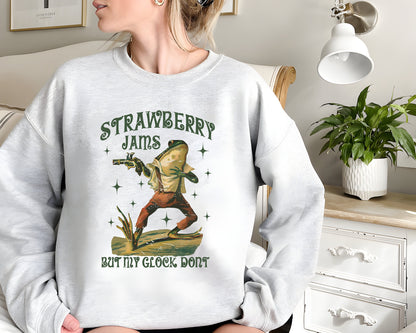 Strawberry Jams But My Glock Don't Sweatshirt , Comfort Colors Funny Frog Shirt, Funny Meme Shirt