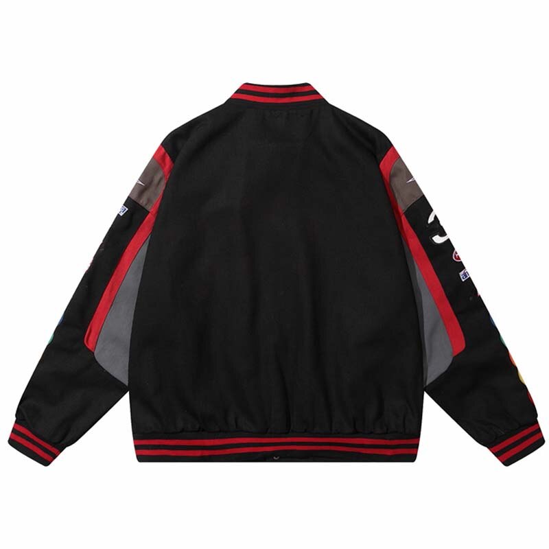 Hip Hop Men Harajuku Jacket Embroidery M Letter Print Varsity  Racing Jackets Women Vintage Patch College Oversized Coat Couple