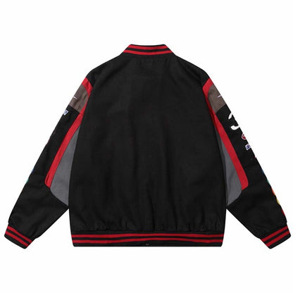 Hip Hop Men Harajuku Jacket Embroidery M Letter Print Varsity  Racing Jackets Women Vintage Patch College Oversized Coat Couple