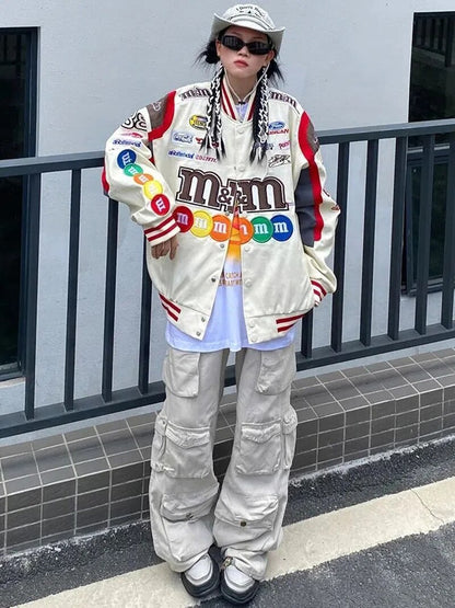 Unisex Baseball Jacket Men American Spring Autumn High Street Bomber Jacket Korean Fashion Varsity Bombers Racing couple Coats