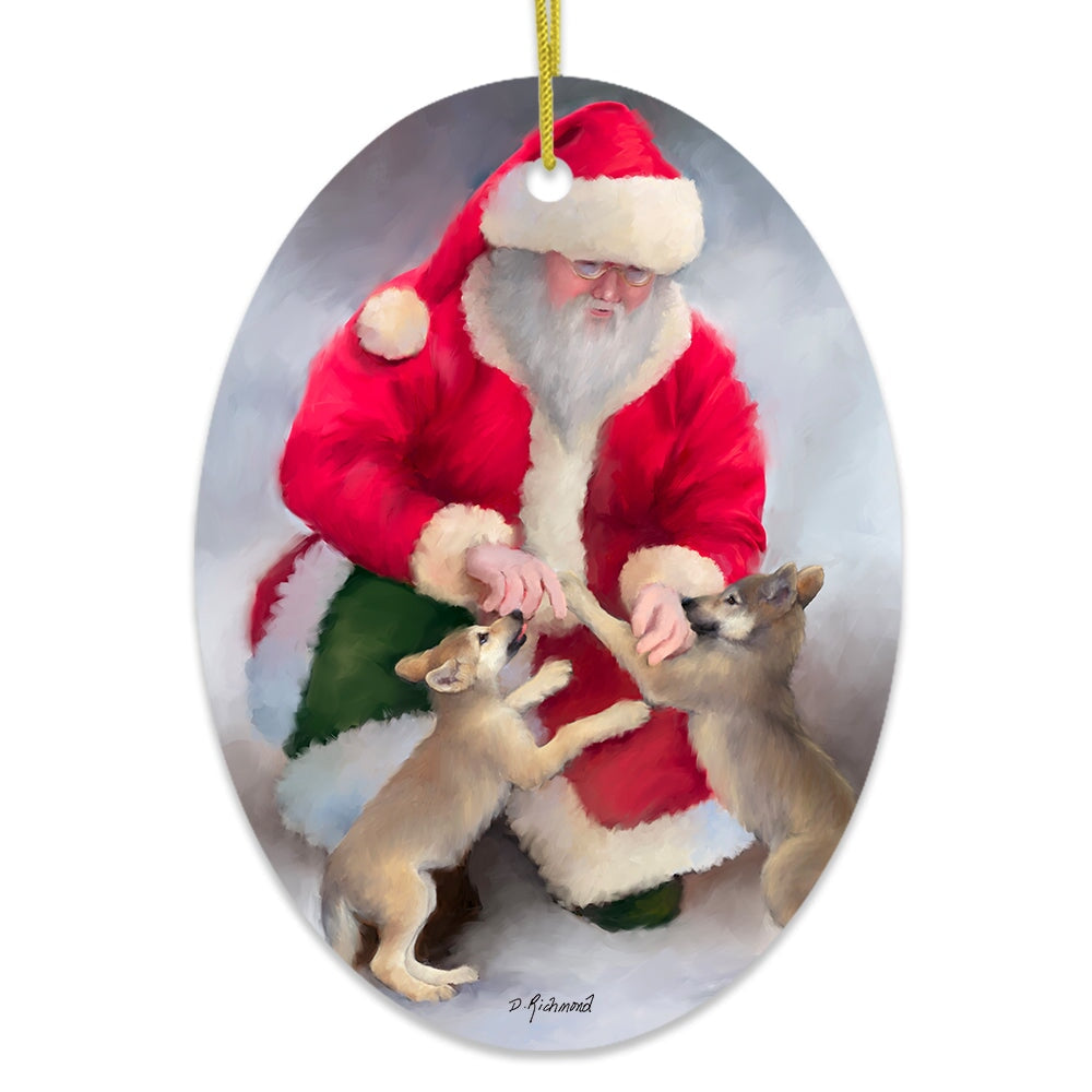 Santa's Wolf Pups Charming Winter Christmas Ornament