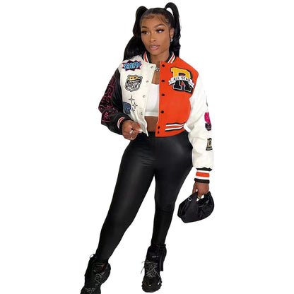 Mná Splicing Dath Codarsnachta Seaicéid Gearr Mná Y2K Cóta Baseball Cíche Aonair Cropped 2023 Earraigh Jackets Éadaí Sráide