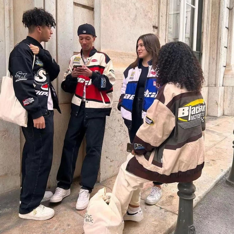 Éadaí sráide litir ricamo giacca moto uomo Chaquetas Hombre Hip Hop Cotone Vintage Coppie primavera giacca da Baseball Unisex