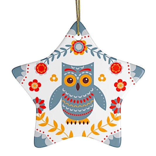 Scandinavian Owl Ornament, Ethnic Folk Boho Decoration, Mexican Style
