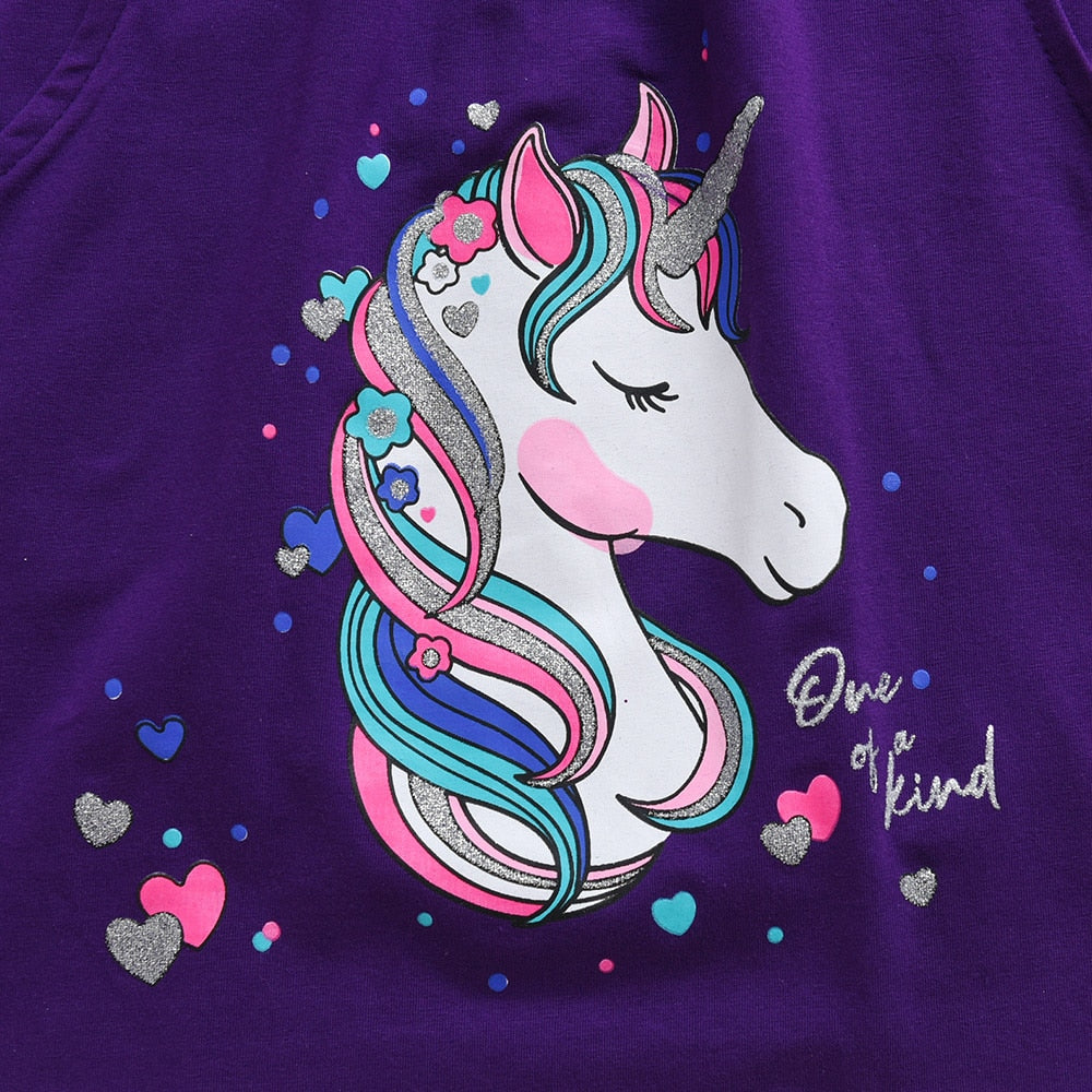 Gúna Páistí do Chailíní Fómhar Geimhreadh Muinchille Fada Gúna Cadás Rainbow Unicorn Cartún Priontáil Caith Éadaí Leanaí