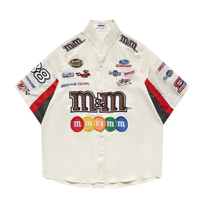 American Retro Embroidery Baseball Shirt Harajuku Hip Hop Short Sleeve Shirts Casual Fashion Uniform Shirt Vintage Streetwear