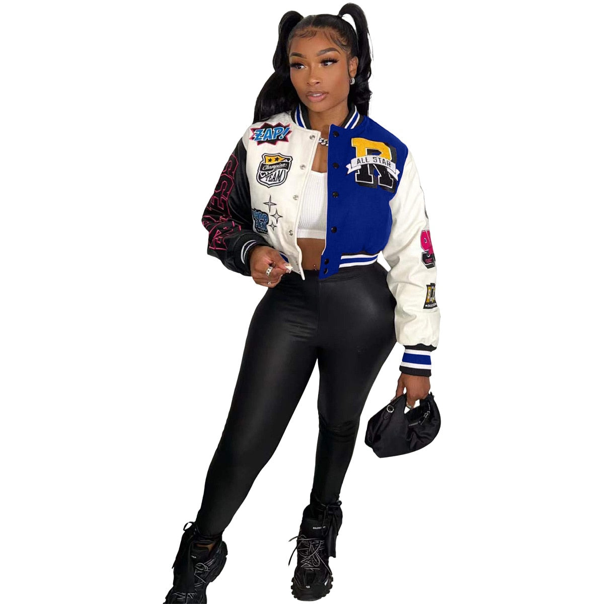Mná Splicing Dath Codarsnachta Seaicéid Gearr Mná Y2K Cóta Baseball Cíche Aonair Cropped 2023 Earraigh Jackets Éadaí Sráide