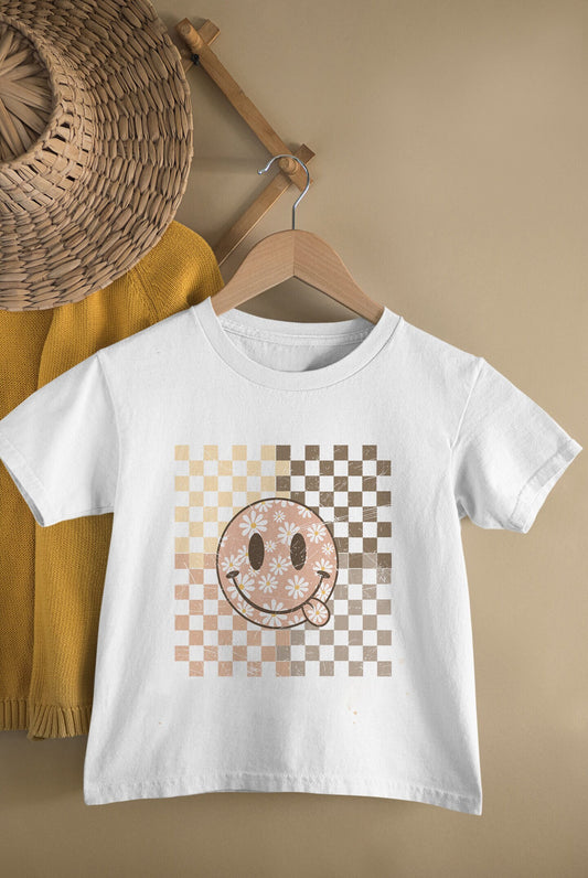 Léine Páistí Smiley Face Checkered Mé Trendy Lapadán Léinte Buachaillí Mé Leanaí Aisghrafacha Tees T-Léinte Gleoite Cailín Lapadán Mé Leanbh Fiáin I Tee Mhama