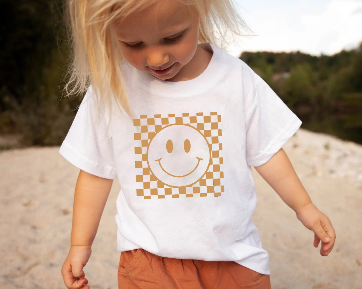 Léine Páistí Smiley Checkered I Buachaill Lapánach Trendy , Léinte cailín , Tees Retro Grafaic Leanaí , Léine Gleoite Cailín Lapadán , Léine Leanbh Smiley Face