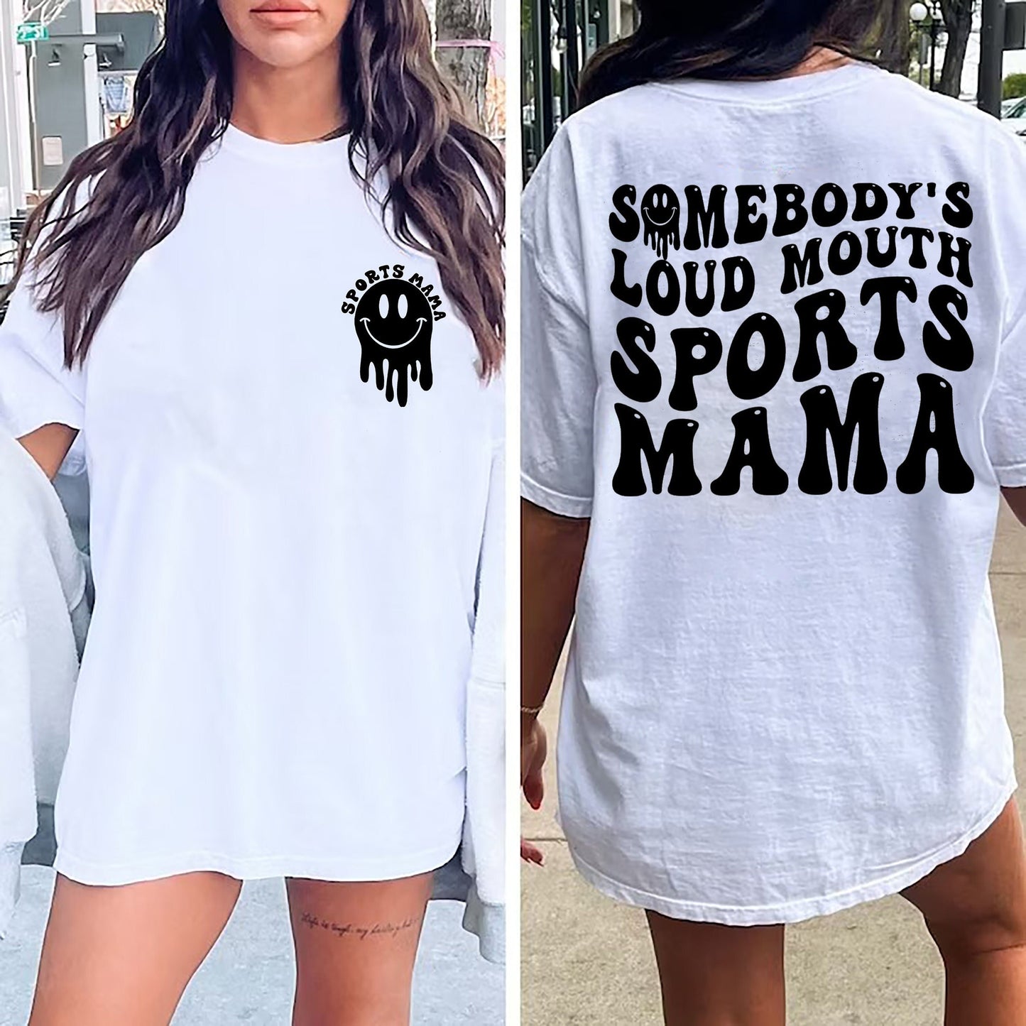 Somebody's Loud Mouth Sports Mama Melting Smile Shirt, Front and Back Mama Shirt, Somebody's Loud, Sports Shirt, Sports Mama Shirt, Mama Tee