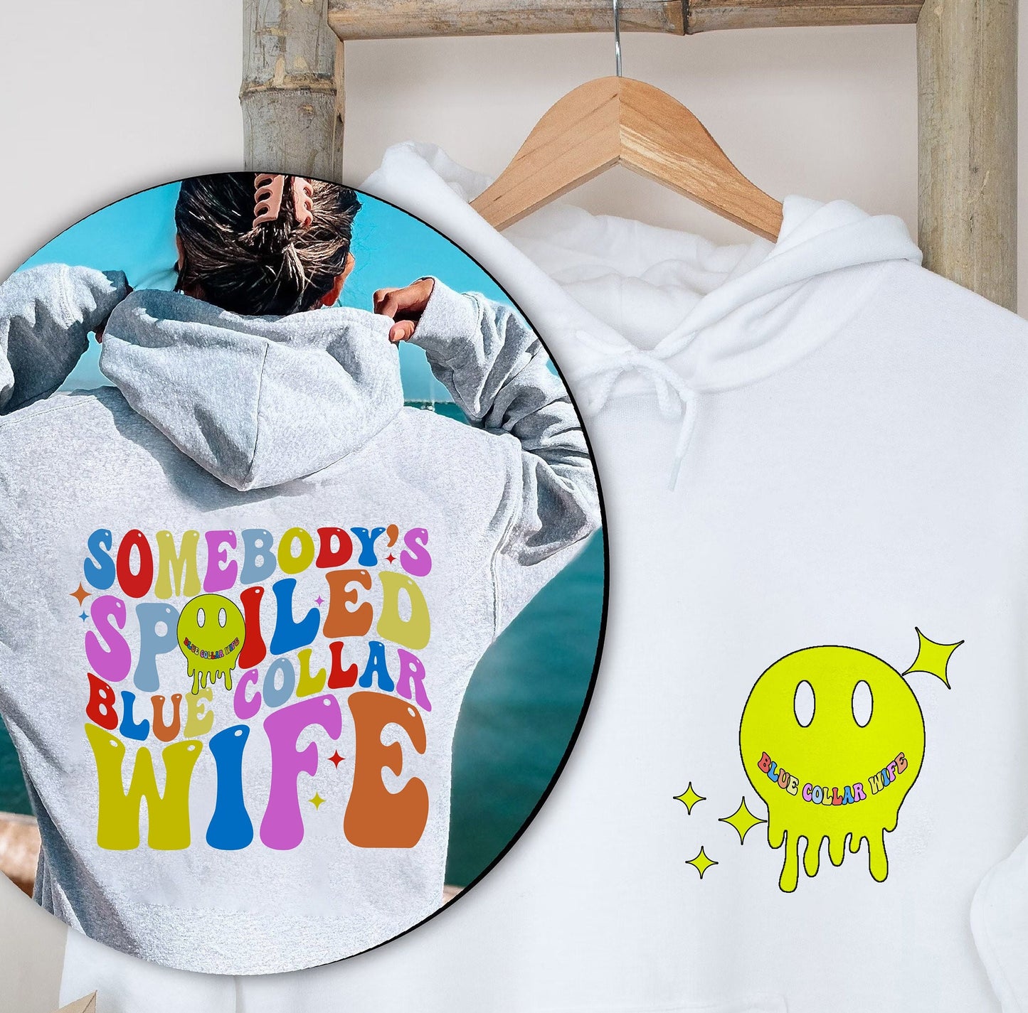 Somebody's Spoiled Blue Collar Wife Hoodie Shirt, Cute Smile Face T-Shirt, Collar Wife Shirts, Gift For Her