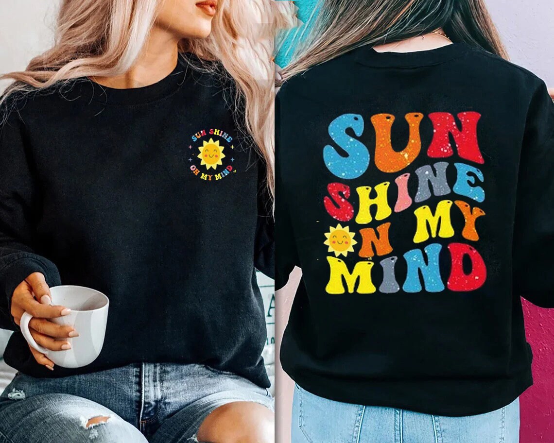 Solas na gréine ar m'intinn, Crewneck unisex na mBan, Léine Seanré Sunshine, Léine Retro Boho, Tléine Hiking, Tee Grafach Gréine, Tléine Unisex Unisex Retro tee