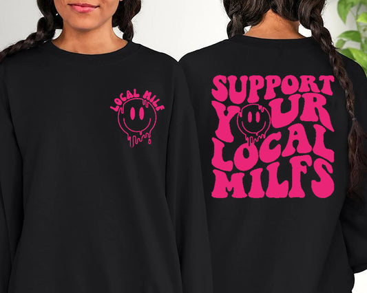 Tacaigh le Do Léine Milfs Áitiúil, Léine Mam Greannmhar, Sweatshirt Mama, aghaidh sásta Milfs Áitiúla, Léine Mam Trendy, tee Club Moms, sweatshirt Mam