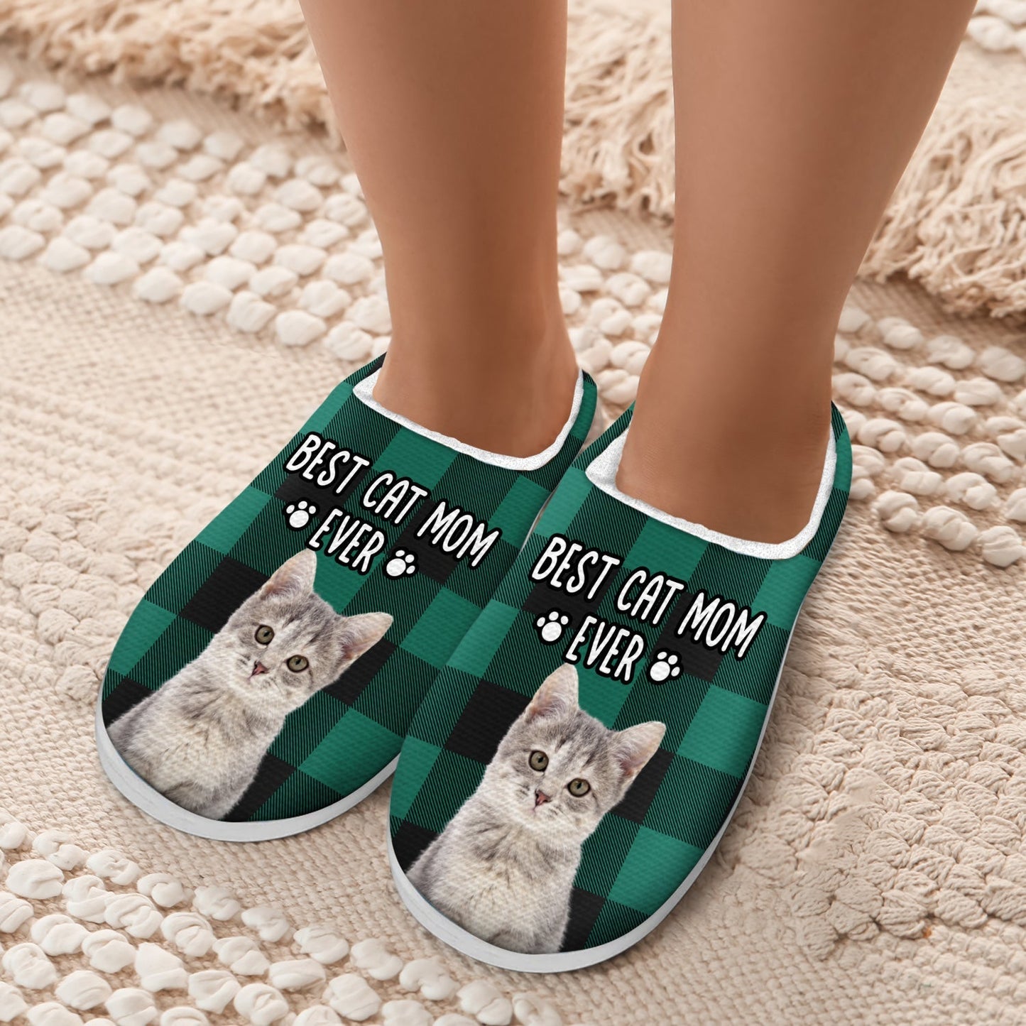 Custom Photo Best Dog Mom Ever - Gift For Pet Lovers - Personalized Fluffy Slippers