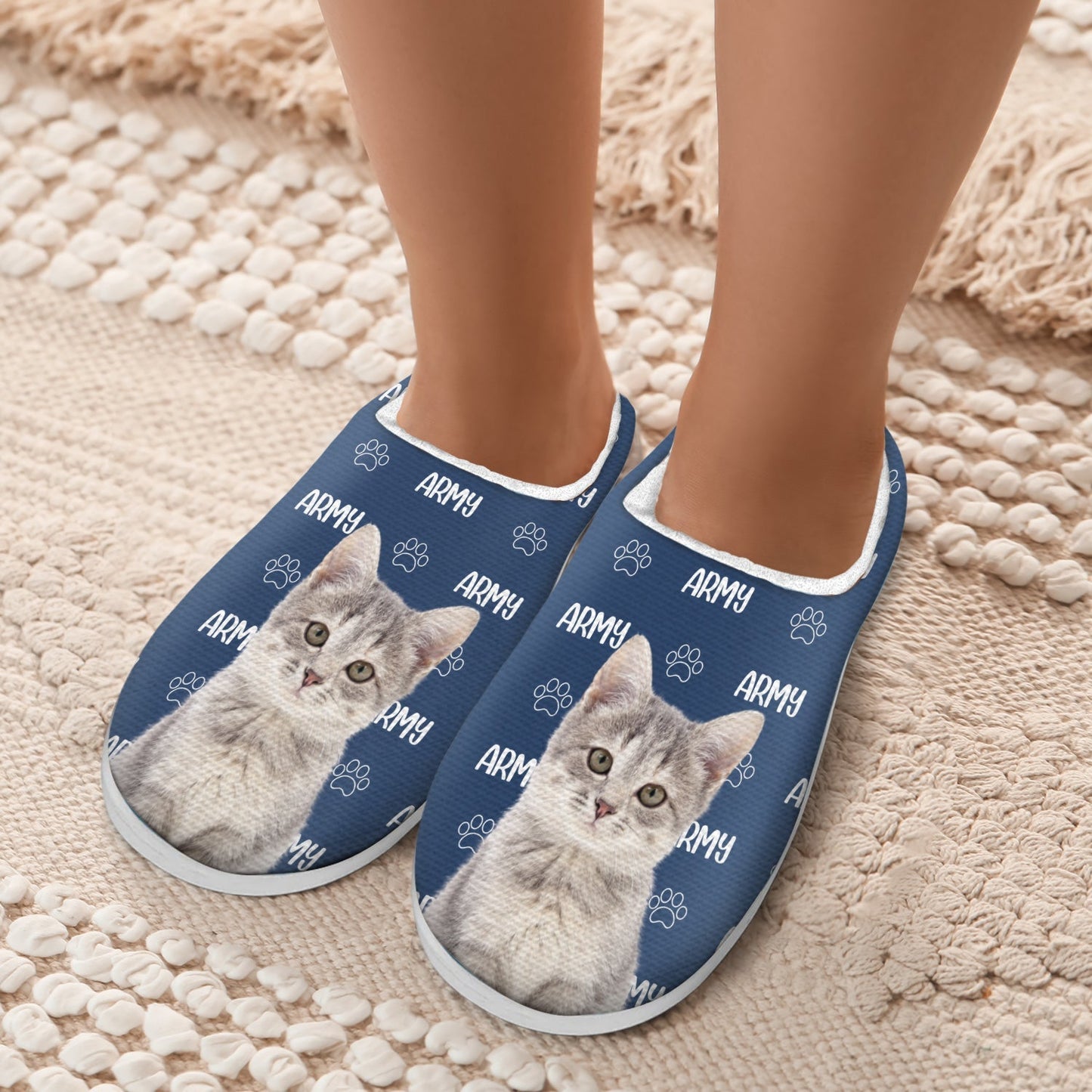 Custom Photo Pet Name - Gift For Pet Lovers - Personalized Fluffy Slippers