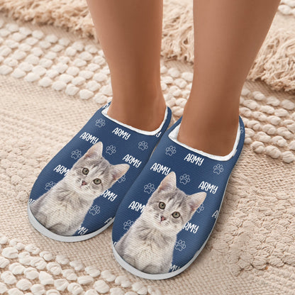Custom Photo Pet Name - Gift For Pet Lovers - Personalized Fluffy Slippers