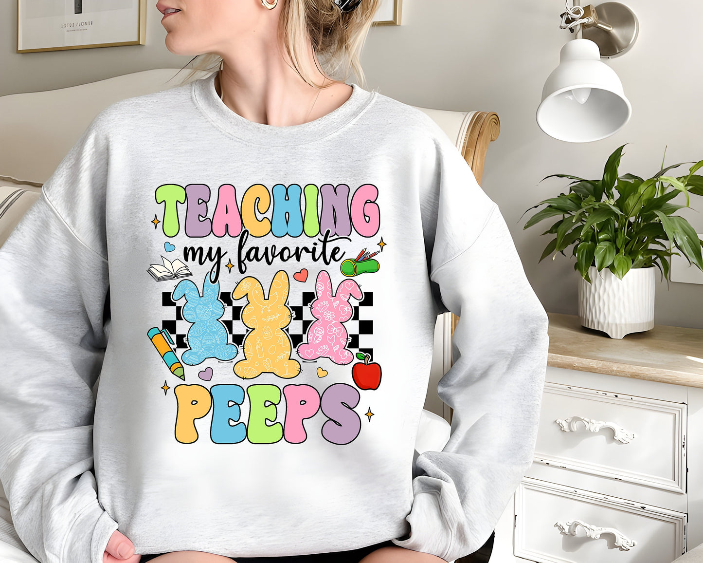Teaching My Favorite Peeps Sweatshirt, Easter Shirt,Teacher Shirt,Easter Teacher Shirt,Teacher T-Shirt, Teacher Tee,Peeps T-Shirt,Easter Day