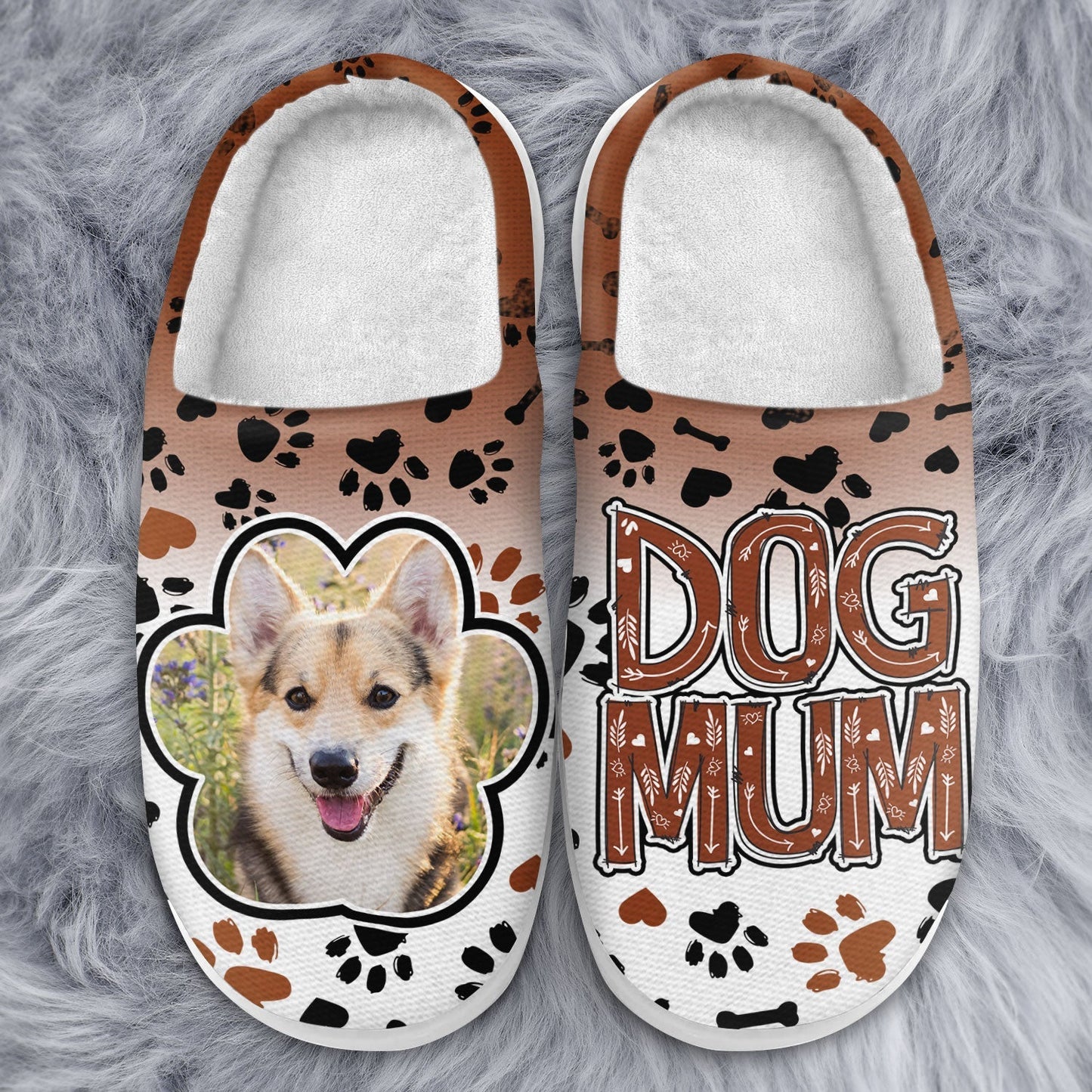 Custom Photo Dog Mom, Cat Mum, Fur Mama - Gift For Pet Lover, Women Who Love Dogs & Cats - Personalized Fluffy Slippers